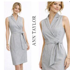 Ann Taylor Grey Wrap Sheath Dress Career Sleeveless Belted Size 6